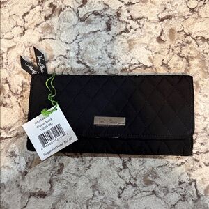 Vera Bradley Black Quilted Trifold Wallet with Metal Logo